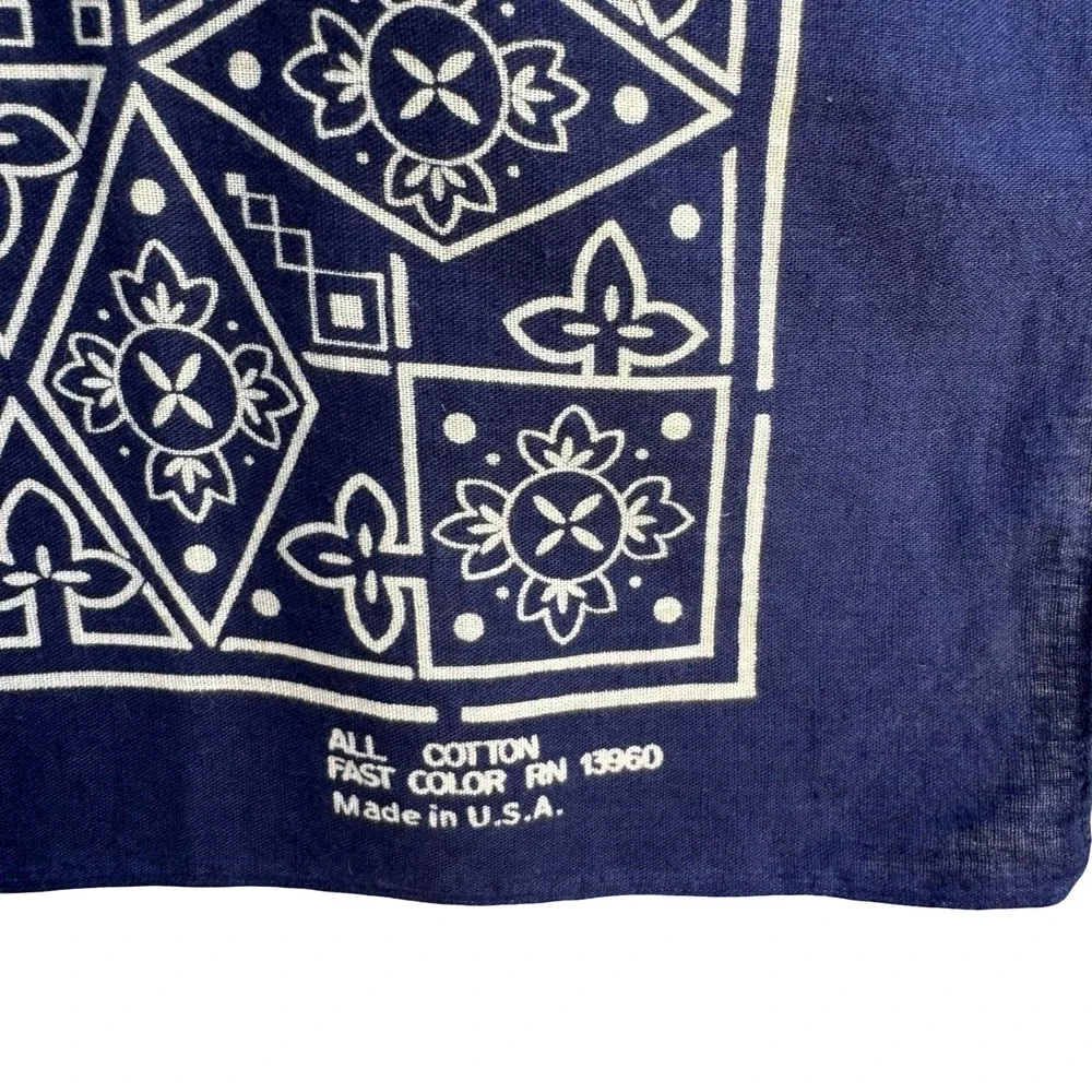 Vintage Navy Blue Cotton Bandana Made in USA Fast Color RN 13960 Geometric Print